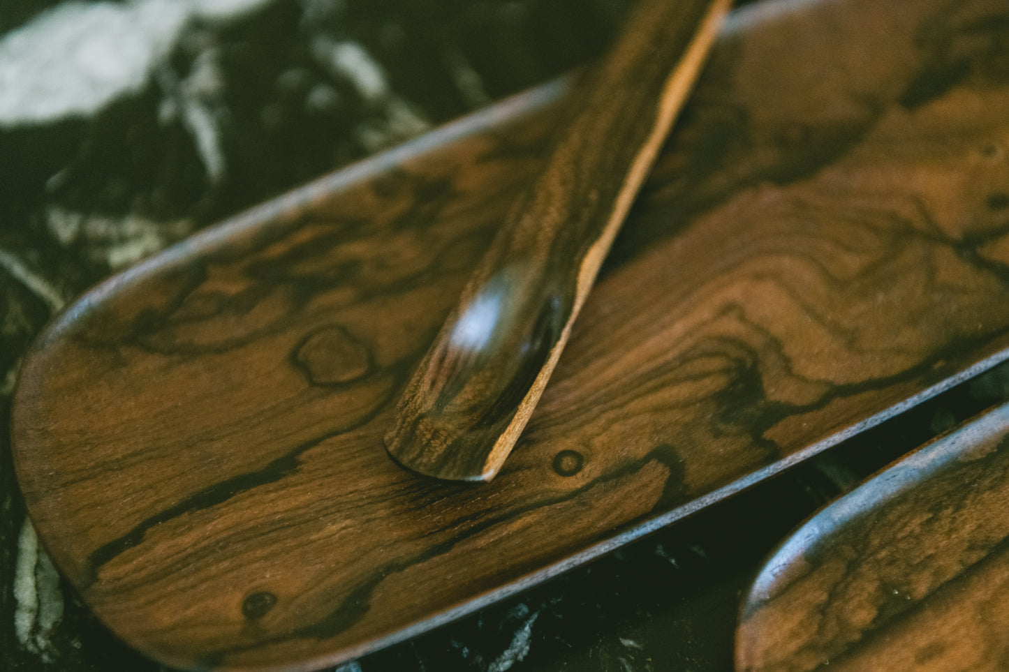 Dark River - Handcrafted | Black Persimmon Wood Long Tray